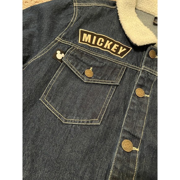 DISNEY Mickey Mouse Blue Denim Jean Jacket Womens XL Embroidered Sherpa collar - Picture 9 of 9